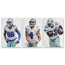 Dak Prescott CeeDee Lamb Emmitt Smith Sports Art Poster Set of 3 Canvas Size 8x12 inches Unframed