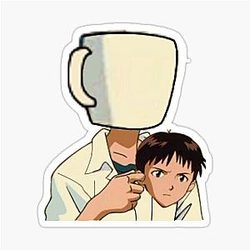 Shinji Ikari Cup holding meme Neon Genesis Evangelion sticker