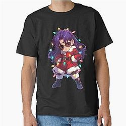 Misato Katsuragi Christmas Lights Neon Evangelion Anime Girl Santa Chibi Classic T-Shirt