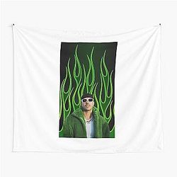 Feid Neon Green Flames Urban Latin Aesthetic Design Tapestry