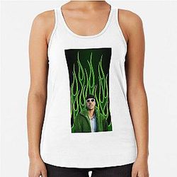 Feid Neon Green Flames Urban Latin Aesthetic Design Racerback Tank Top