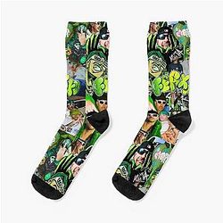 Feid - Green Aesthetic Collage Art Design Socks