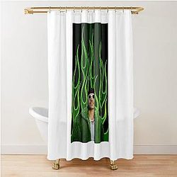 Feid Neon Green Flames Urban Latin Aesthetic Design Shower Curtain