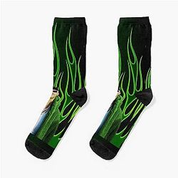 Feid Neon Green Flames Urban Latin Aesthetic Design Socks