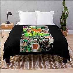 Feid Urban Collage Aesthetic Green Vibe Latin Street Art Throw Blanket