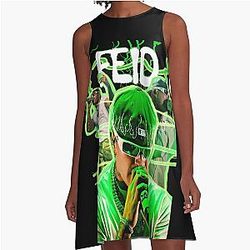 Feid Neon Aesthetic Music Art Vibrant Green Style Design A-Line Dress
