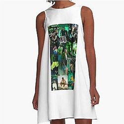 Feid Green Urbano Collage Aesthetic Design A-Line Dress