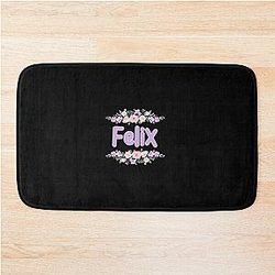 Purple Flower Black Bath Mat