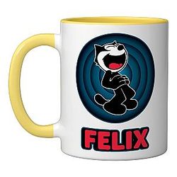 Felix Cat Cartoon Retro Comics Mug Yellow White