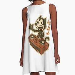 Felix Cat DJ in Disco A-Line Dress