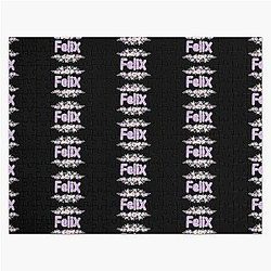Purple Flower Felix Name Label Black Jigsaw Puzzle