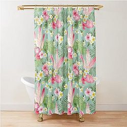 Flamingo Feathers and Tropical Flower Shower Curtain