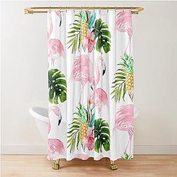 Pink Flamingo Tropical Foliage Pineapple Shower Curtain