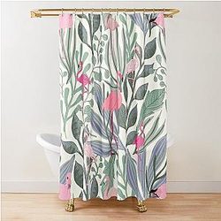 Pink Flamingos on Green Foliage Shower Curtain