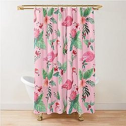 Christmas Flamingo Santa on Pink Tropical Shower Curtain