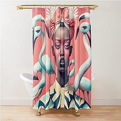 AI Art Surrounded by Flamingos Bauhaus Art Style Shower Curtain