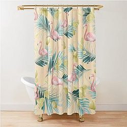 Flamingo Palm Summer Pastel Tropical Decor Art Shower Curtain