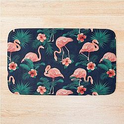 Flamingo Hibiscus Tropical Leaf Bath Mat