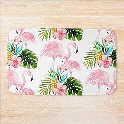 Pink Flamingo Tropical Foliage Pineapple Bath Mat