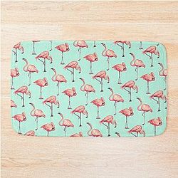 Flamingo Pattern Blue Bath Mat