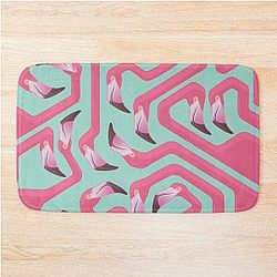 Flamingo Maze on Beach Glass Background Bath Mat
