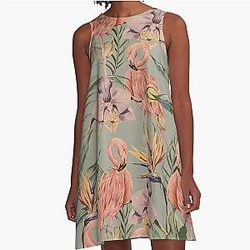 Vintage Flamingo Orchid Tropical A-Line Dress