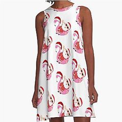 Tropical Santa Flamingo Christmas in July A-Line Dress