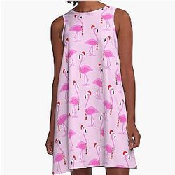 Christmas Flamingos Pink A-Line Dress