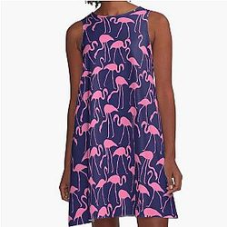 Pink Navy Flamingo A-Line Dress