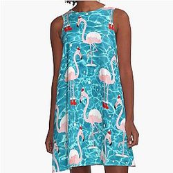 Ugly Xmas Santa Flamingo A-Line Dress