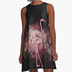 Flamingo and Pink rose watercolor A-Line Dress