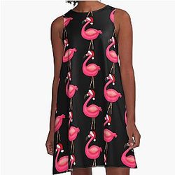 Pink Flamingo Christmas A-line Dress