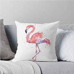 Pink Flamingo Watercolor Throw Pillow