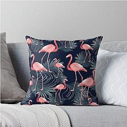 Summer Flamingo Palm Tropical Decor Art Throw Pillow