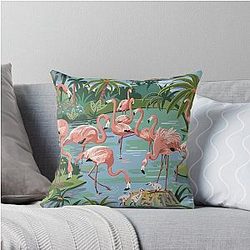 Flamingo Lagoon Vintage Style Paint by Number Pillow