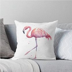 Flamingo Watercolor Painting Throw Pillow