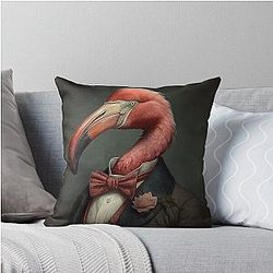 Flamingo in a Suit Victorian Style Throw Pillow