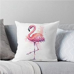 Pink Flamingo Watercolor Throw Pillow