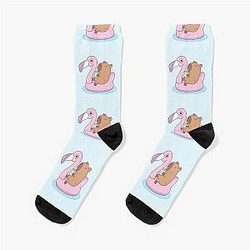 Capybara Chilling On Pink Flamingo Pool Socks