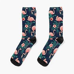 Flamingo Hibiscus Tropical Leaf Socks