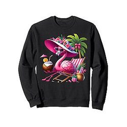 Flamingo Pink Palm Tree Tropical Beach Summer Women Sweatshirt