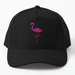 Flamingo Pink Glitter Faux Sparkles Black Pattern Baseball Cap
