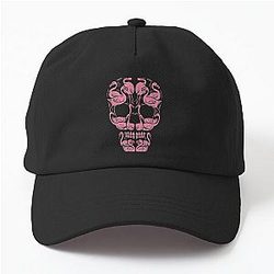 Pink Flamingo Skull Breast Cancer Awareness Women Dad Hat
