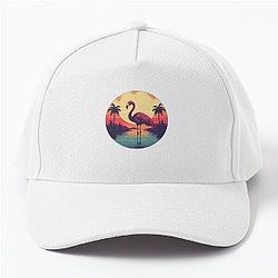 Pink Flamingo in Retro Sunset Baseball Cap