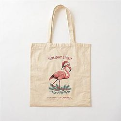 Holiday Spirit but make it Flamingo Funny Christmas Flamingo Design Cotton Tote Bag