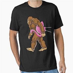 Bigfoot Carrying Lawn Flamingo T Shirt Funny Sasquatch Essential Tees