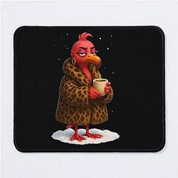 Sassy Flamingo Design - Funny Humor Winter Art - Leopard Coat - Coffee Lovers Mouse Pad