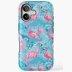 Tropical Flamingos Cyan Waters Lilly Pulitzer-esque style iPhone Tough Case