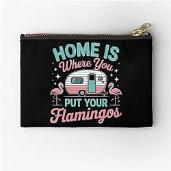 Home is Where You Put Flamingo Zipper Pouch