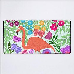 Enchanting Flamingo Butterfly and Flower Design Desk Mat